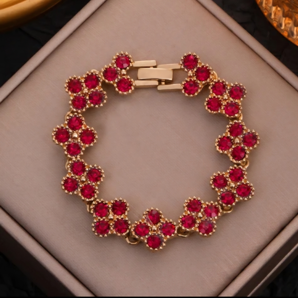 Elegant Gold and Red Floral Bracelet